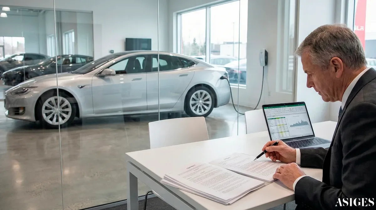 Asesor fiscal revisando requisitos de vehículo eléctrico Km0 en Navarra